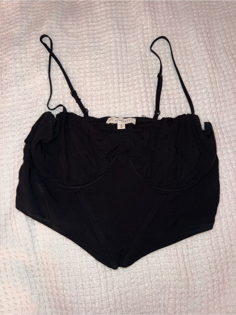 La Hearts Black Lace-Trim Crop Bralette